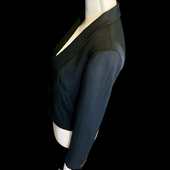 J Brand Black Wool-Blend Honeycomb Textured Sheer Back Paneled Blazer Size 0 - Picture 6 of 16